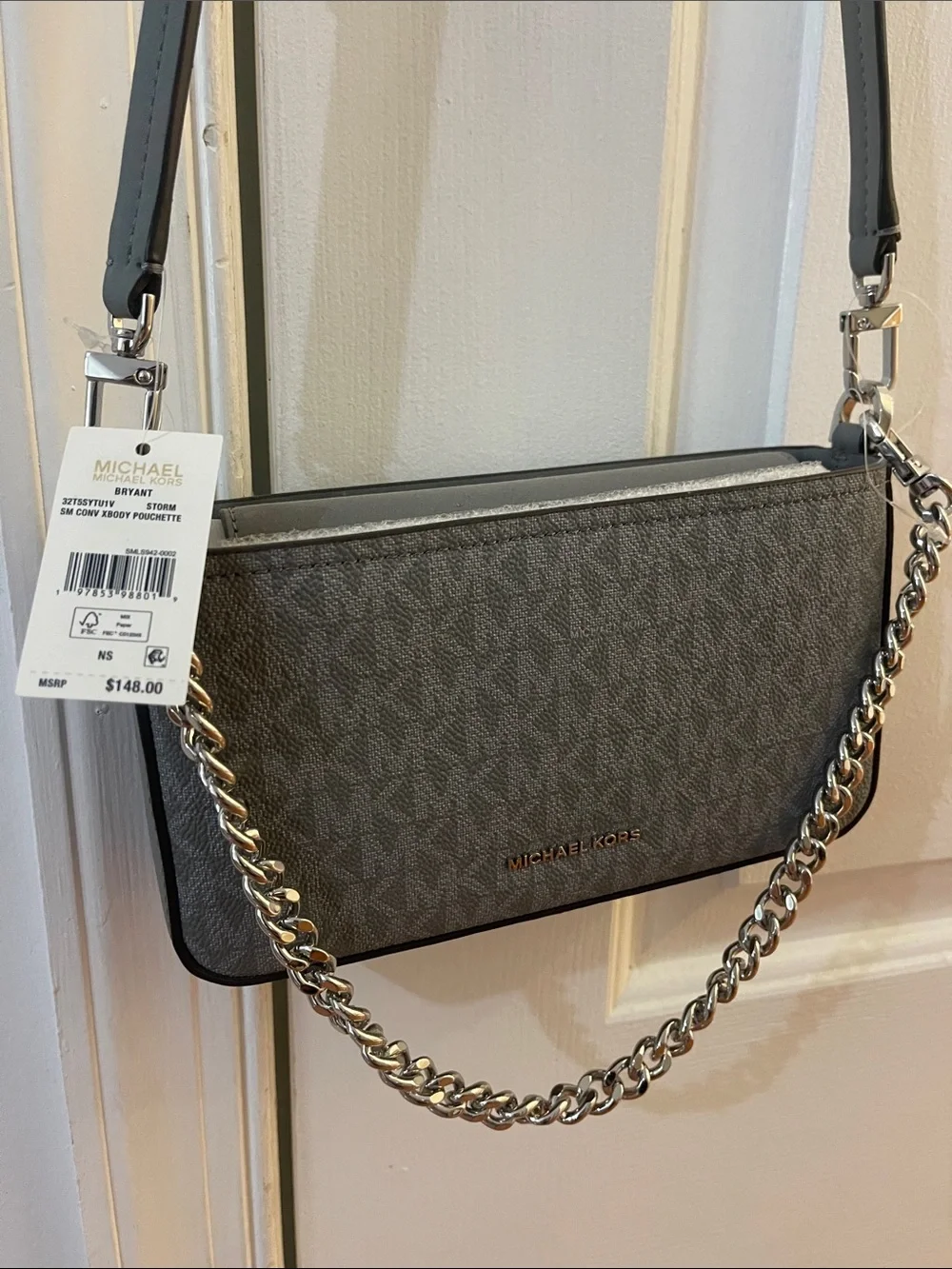 Michael Kors Gray Logo Crossbody with Chain Detail